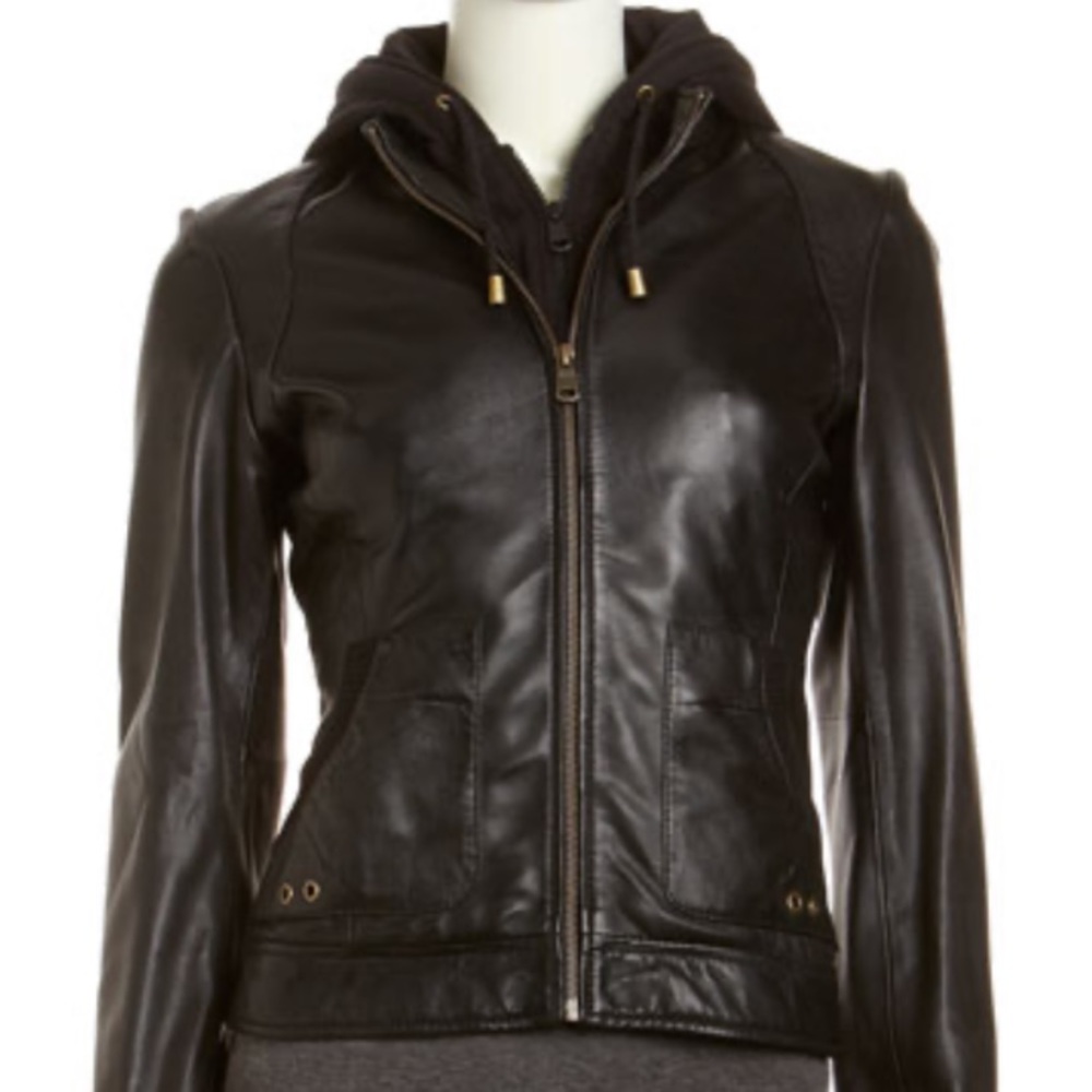 Andrew Marc “Vera” Hooded Leather Jacket